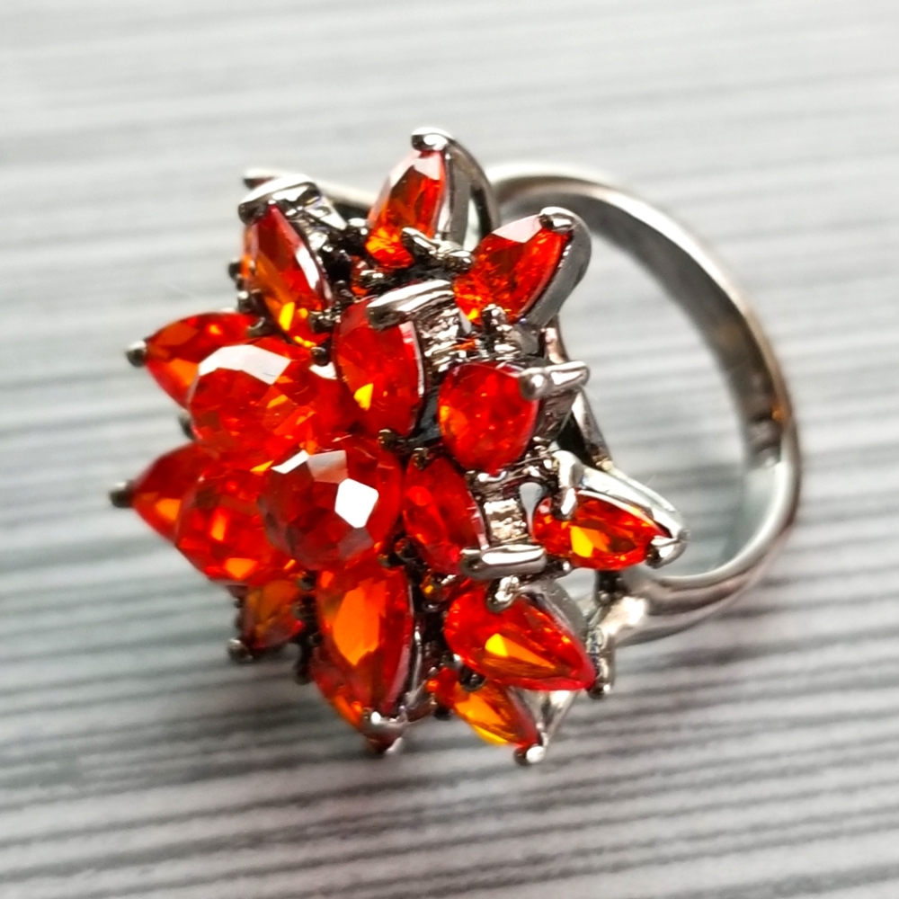 Red Crystal Flower Ring  6 & 8